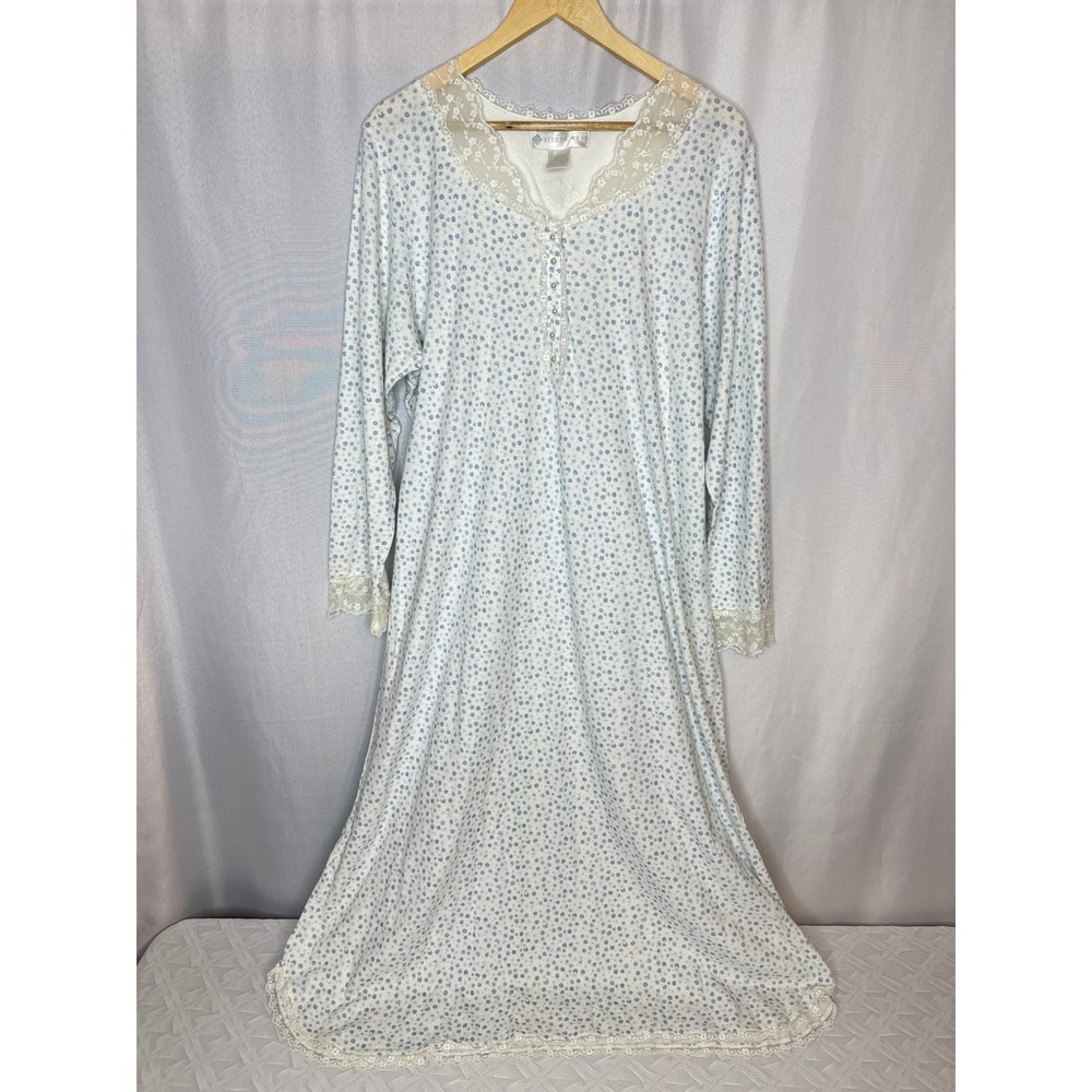 Eileen West Ditzy Floral Lace Trimmed Nightgown, 1X Leisure Cottagecore Cozy